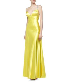 Crystal Detailed Loop Back Satin Gown, Yellow