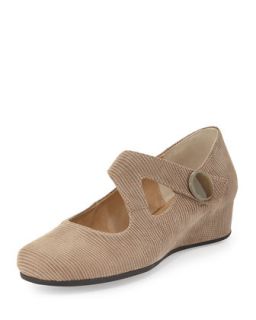 Matron Glossy Leather Mary Jane Wedge, Taupe