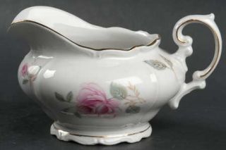Forest Moonglow Creamer, Fine China Dinnerware   Pink Roses & Buds,Scalloped,Gol