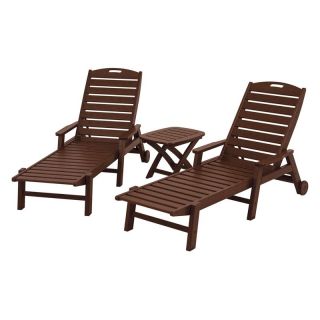 POLYWOOD Nautical Stackable Wheeled Chaise with Arms   Set of 2 with Table  