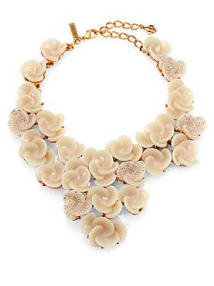 Oscar de la Renta Crystal Swirl Flower Bib Necklace   Almond