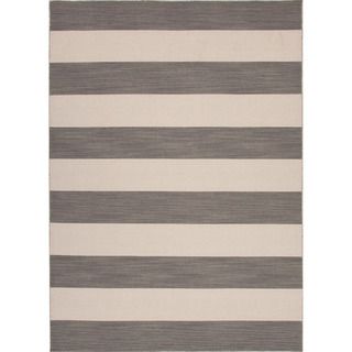 Handmade Flat Weave Stripe Pattern Gray/ Black Rug (10 X 14)