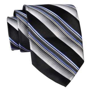 Stafford Cambridge Stripe Silk Tie, Black, Mens