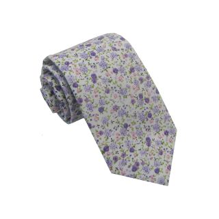 Stafford Floral Cotton Tie, Purple, Mens