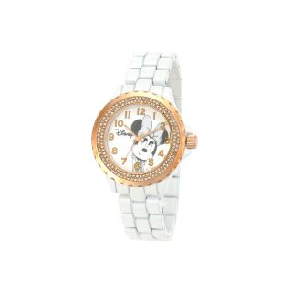Disney Minnie Mouse Womens White & Gold Tone Watch with Crystals
