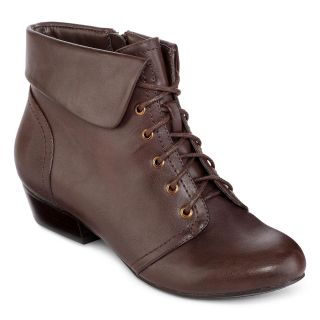 Yuu Tang Cuffed Lace Up Boots, Brown, Womens