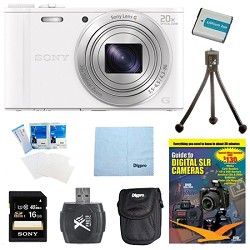 Sony Cyber shot DSC WX350 Digital Camera White 16GB Kit