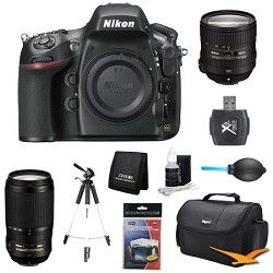 Nikon D800 36.3 MP CMOS FX Format DSLR Camera w/ 24 85mm and 70 300mm Pro Lens B