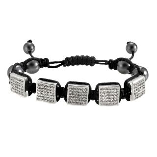 Men s Stainless Steel Crystal & Bead Bracelet, Black