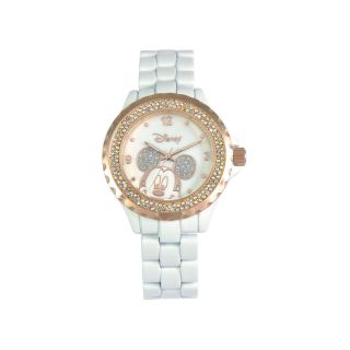 Disney Mickey Mouse Crystal Accent White Enamel Watch, Womens
