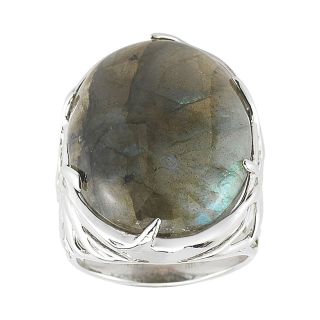 Labradorite Bold Oval Ring, White, Womens