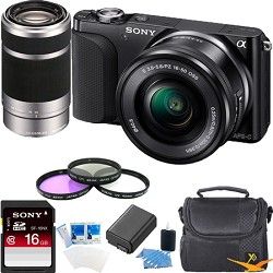 Sony NEX 3NL Digital Camera  w 16 50, 55 210 Lens Essentials Bundle (Black)