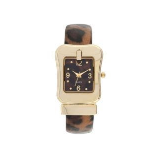Womens Square Case Animal Print Bangle Bracelet Watch, Brn/blk