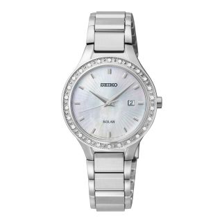 Seiko Womens Silver Tone Stainless Steel Circular Diamond Watch