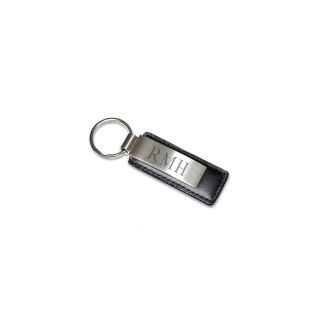 Leather Key Ring with Engravable Plaque, Blk/slver, Mens