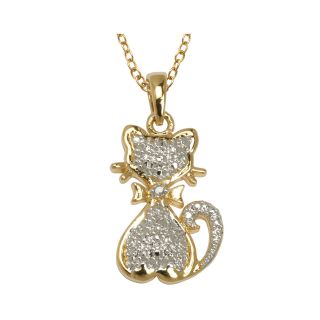 Bridge Jewelry Crystal Cat Pendant 18K Gold Over Brass, Yellow
