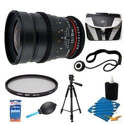 Rokinon 35mm T1.5 Aspherical Wide Angle Cine Lens and Filter Bundle for Nikon