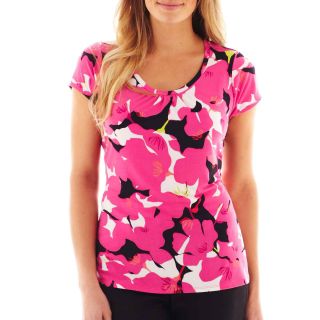 Worthington Short Sleeve Scoopneck Top, Pink