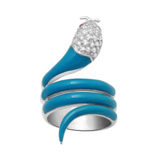 Alexandra Gem Lab Created White Sapphire & Aqua Enamel Snake Ring, Womens