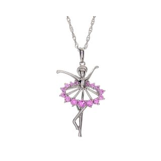ONLINE ONLY   Sterling Silver Lab Created Sapphire Pink Ballerina Pendant,