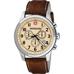 Wenger Mens Terragraph Chonograph Watch   Sand Dial/Brown Leather Strap