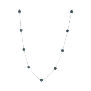 Sterling Silver Blue Crystal Beaded Station Necklace, Womens