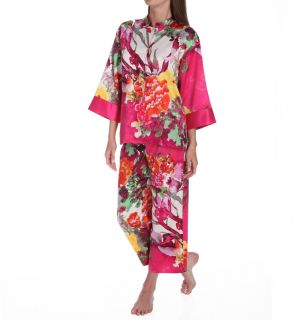N by Natori Sleepwear WC6027 Watercolor Flower Mandarin Collar Pajama Set