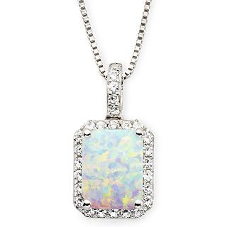 Lab Created Opal & White Sapphire Pendant, Womens