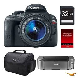 Canon EOS SL1 DSLR Camera 18 55mm Lens, 32GB, Printer Bundle