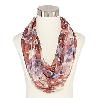 Floral Print Infinity Scarf, White, Womens