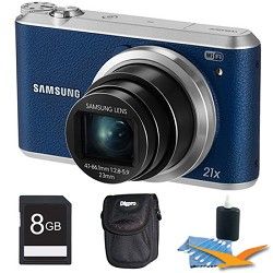 Samsung WB350 16.3MP 21x Opt Zoom Smart Camera Blue 8GB Kit