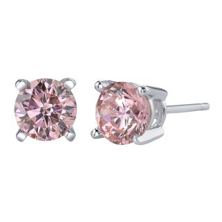 Diamonore Pink Simulated Diamond Studs, Wg (White Gold), Womens