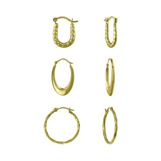 14K Gold 3 pr. Small Hoop Earring Set, Womens