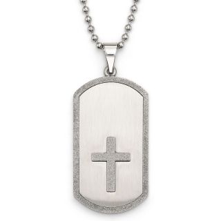 Stainless Steel Cut Out Cross Dog Tag, Grey, Mens