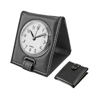 Faux Leather Travel Alarm Clock, Black