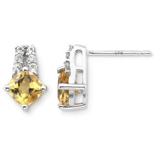 Sterling Silver Genuine Citrine & Lab Created White Sapphire Earrings, Womens