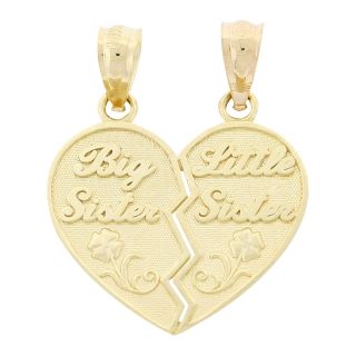 10K Gold Heart Sisters Pendant, Yellow, Womens