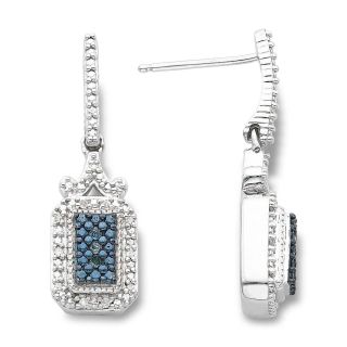 Sterling Silver 1/10 CT. T.W. White & Blue Diamond Earrings, Womens