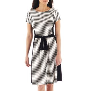 Short Sleeve Striped Dress   Petite, Black/White