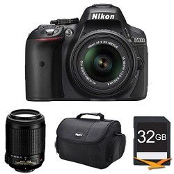 Nikon D5300 DX Format Digital SLR Kit (Black) w/ 18 55mm DX & 55 200mm VR Lens B
