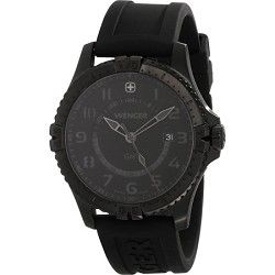 Wenger Mens Squadron GMT Watch   Black Dial/Black Silicone Strap