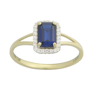 10K Yellow Gold Lab Created Blue & White Sapphire Ring, Womens
