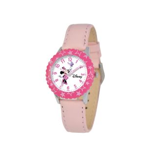Disney Time Teacher Minnie Mouse Kids Pink Leather Strap Watch, Girls