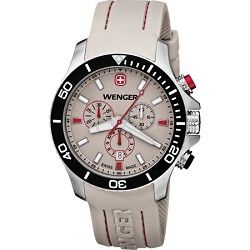 Wenger Mens Sea Force Chrono Watch   White and Red Dial/White Silicone Strap