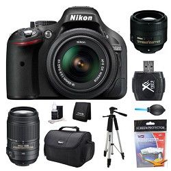 Nikon D5200 DX Format Digital SLR Camera 18 55mm, 55 300mm, and 85mm Lens Kit