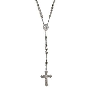 Mens Stainless Steel Rosary Necklace, White