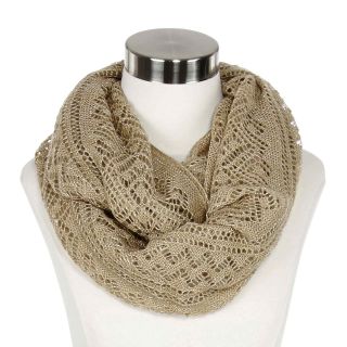 Metallic Pattern Infinity Neck Scarves, Taupe, Womens