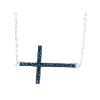 Sterling Silver Blue Crystal Sideways Cross Bracelet, Womens