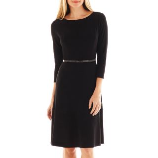 Black Label by Evan Picone Belted Fit and Flare Dress