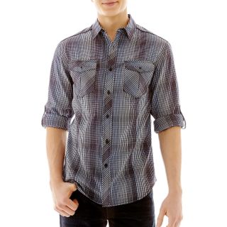 Chalc Long Sleeve Mini Plaid Woven Shirt, Navy Plaid Woven, Mens